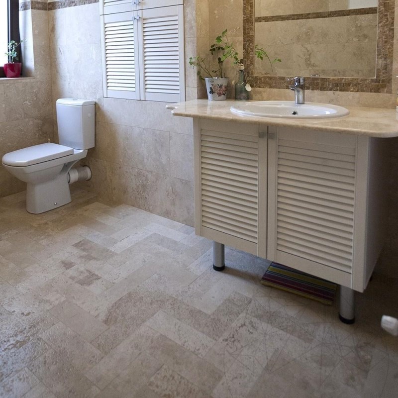 Classic Kreuzschliff Gebürsteter Travertin 10 x 30,5 x 1 cm